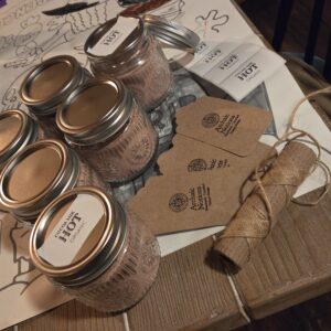 picture of mason jars with organic cocoa mix in them